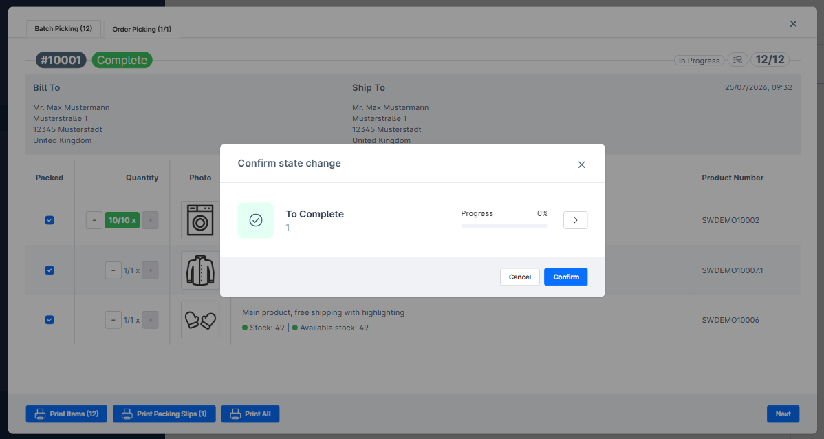 Every line scanned — order complete, confirm the state change