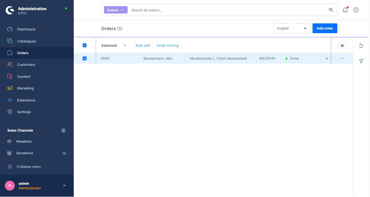 Order list — the packed order now shows its final status